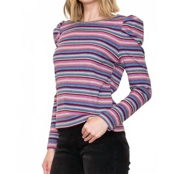 NEW STACCATO striped puffed long sleeve top in purple multi - Picture 2 of 3